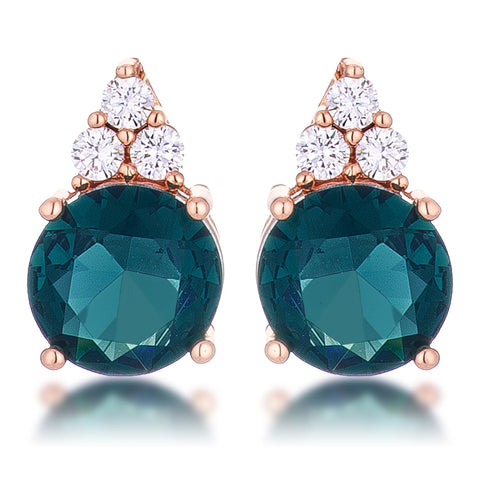 Simple Rose Gold Plated 9mm Blue Green CZ Stud Earring