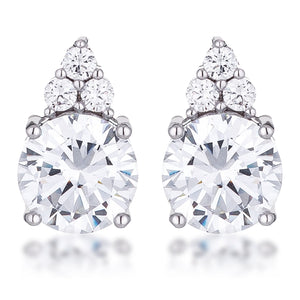Simple Rhodium Plated 9mm Clear CZ Stud Earring
