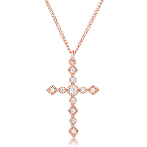 Dainty Art Deco Rose Gold Plated Clear CZ Cross Pendant
