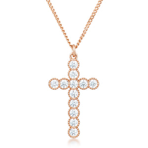 Micro Beaded Rose Gold Plated Clear CZ Cross Pendant