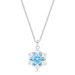 Rhodium Plated Brilliant Marquise Aqua Blue Snowflake Pendant