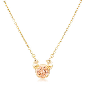 Gold Plated Reversible Champagne CZ Reindeer Pendant