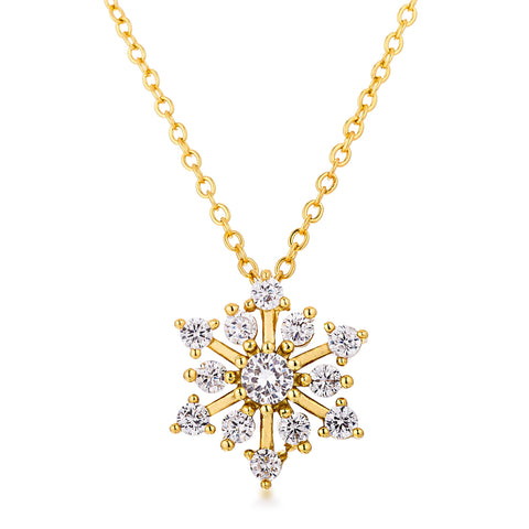 Contemporary Gold Plated CZ Snowflake Necklace
