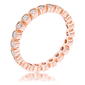 Rose Gold Plated Dotted Clear CZ Round Bezel Eternity Ring
