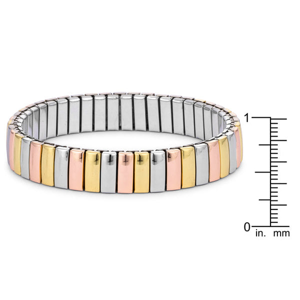 Tri-tone Stainless Steel Stretch Bracelet