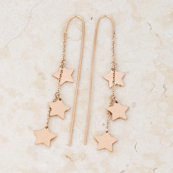 Reina Rose Gold Stainless Steel Delicate Star Threaded Drop Earrings