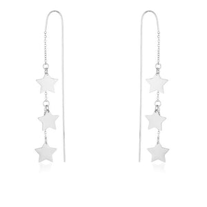 Reina Rhodium Stainless Steel Delicate Star Threaded Drop Earrings