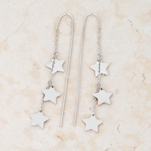 Reina Rhodium Stainless Steel Delicate Star Threaded Drop Earrings