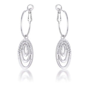 Rhodium Plated Multi Ring Elegant Oval Clear Crystal Drop Earring