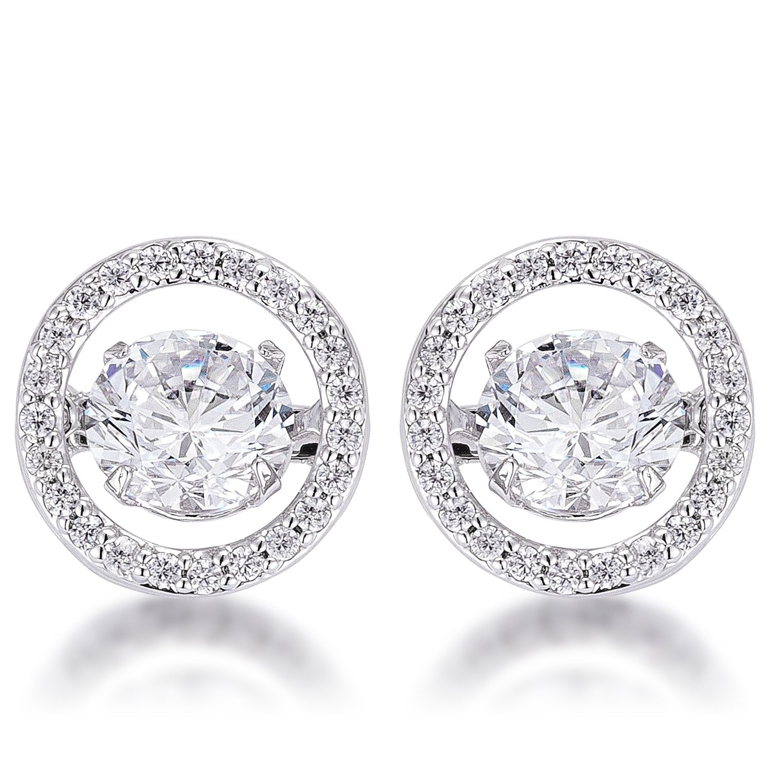 1.9Ct Rhodium Plated Pave Dancing CZ Halo Stud Earrings