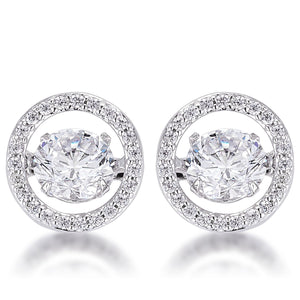1.9Ct Rhodium Plated Pave Dancing CZ Halo Stud Earrings