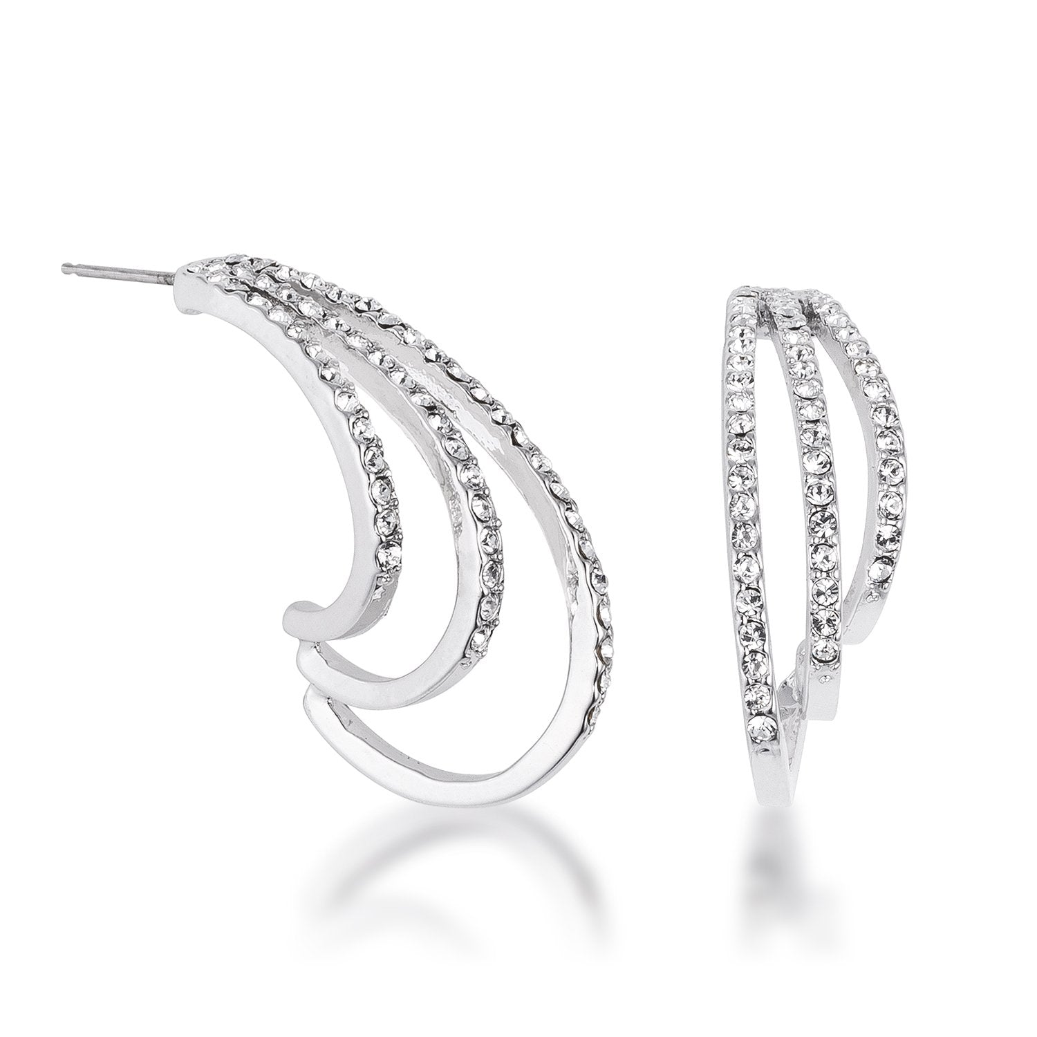 Rhodium Plated Contemporary Clear Crystal Earring