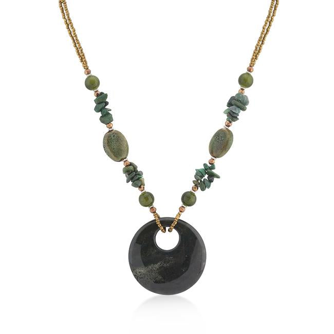 Assorted Bead Necklace with Green Medallion