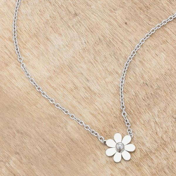 Daisy Rhodium Delicate White Floral Necklace