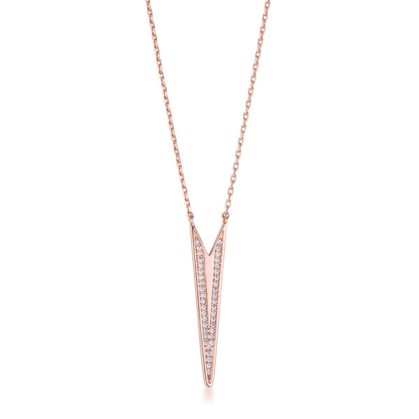 .2Ct Rose Gold Plated CZ Embedded Elongated Arrow Necklace