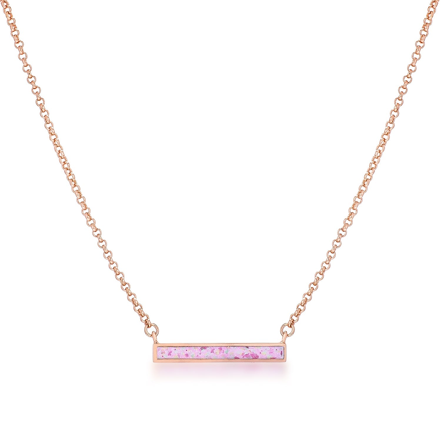 Rose Gold Plate Pink Opal Bar Necklace