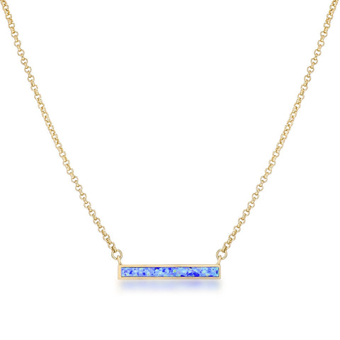 18k Gold Plated Blue Opal Bar Necklace