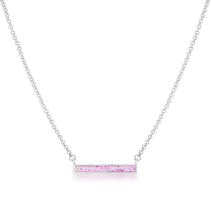 Rhodium Plate Pink Opal Bar Necklace