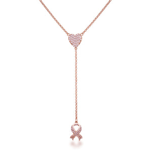 Rose Gold Plated Pink Ribbon Y Necklace