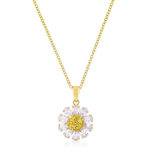 Goldtone Purple and Yellow Cubic Zirconia Floral Pendant