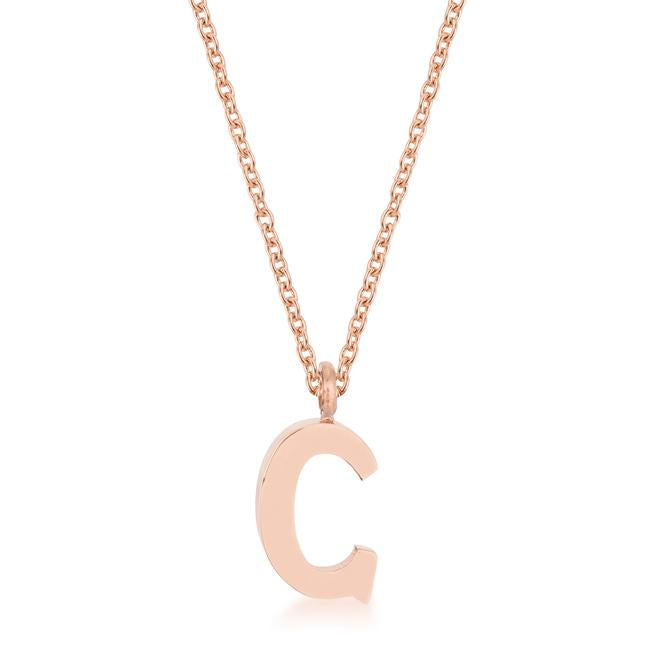 Elaina Rose Gold Stainless Steel C Initial Necklace