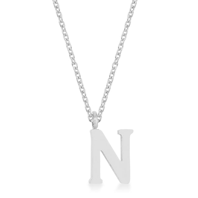 Elaina Rhodium Stainless Steel N Initial Necklace