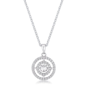 .9Ct Timeless Rhodium Plated Double Pave Circle Dancing CZ Pendant