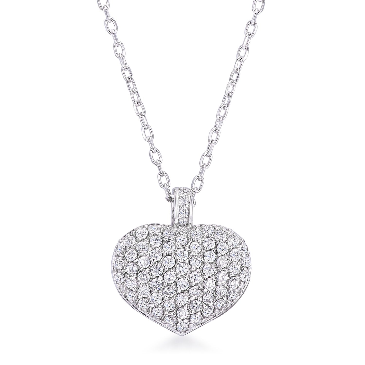 2.65Ct Rhodium Plated Double-Sided Cubic Zirconia Pave Heart Pendant