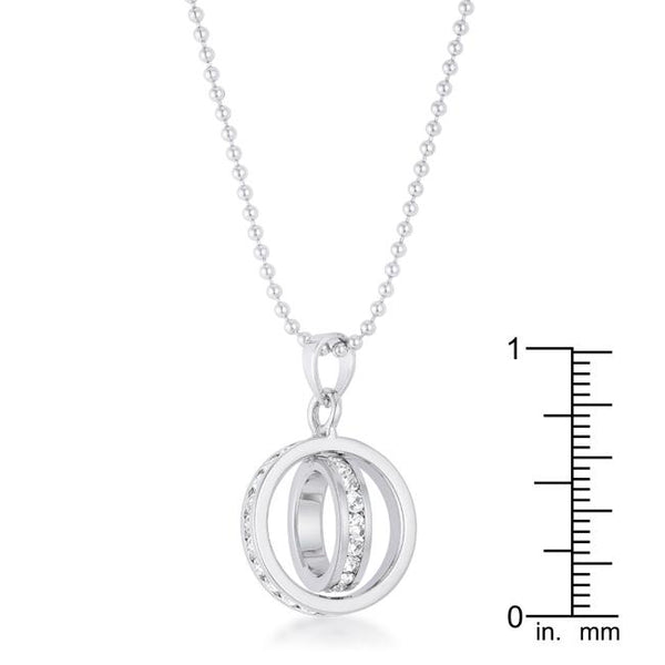 Tera 0.65ct CZ Rhodium Double Ring Drop Necklace