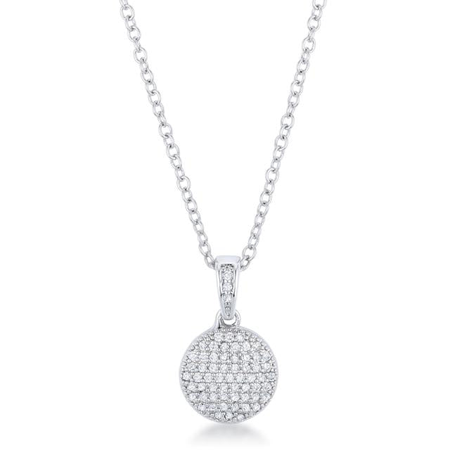 Lovely Rhodium Necklace with CZ Disk Pendant