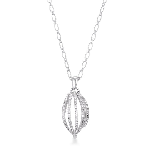 Rhodium Plated Contemporary Clear Crystal Drop Necklace