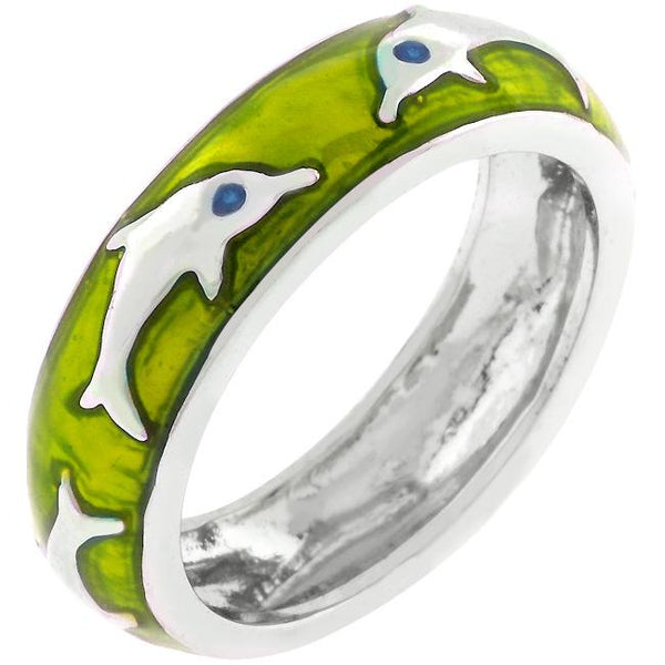 Green Apple Dolphin Enamel Ring