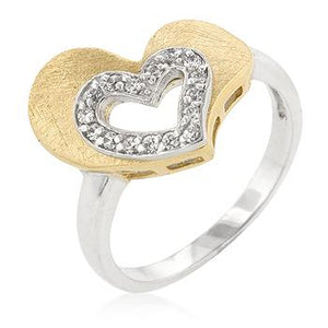 Two-tone Finished Cubic Zirconia Heart Ring