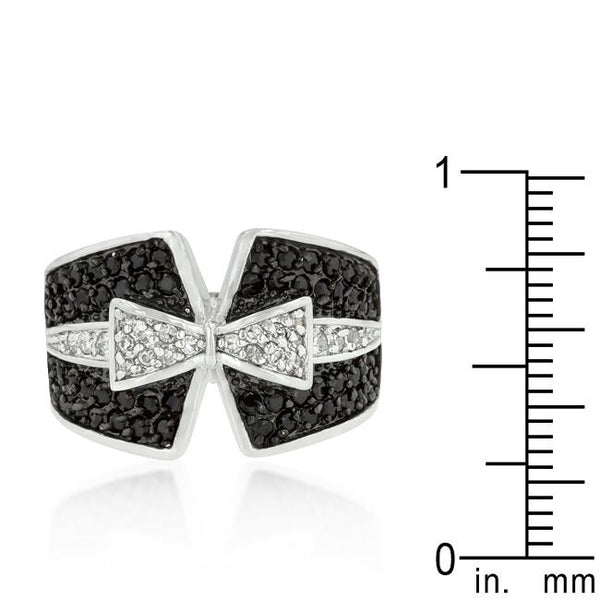 Jet Black and Clear Cubic Zirconia Bow Tie Ring