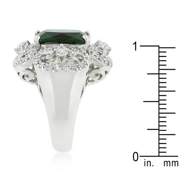 Rhodium Plated Green Cocktail Ring