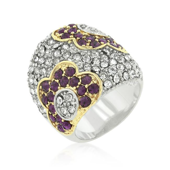 Purple and Clear Crystal Rose Ring