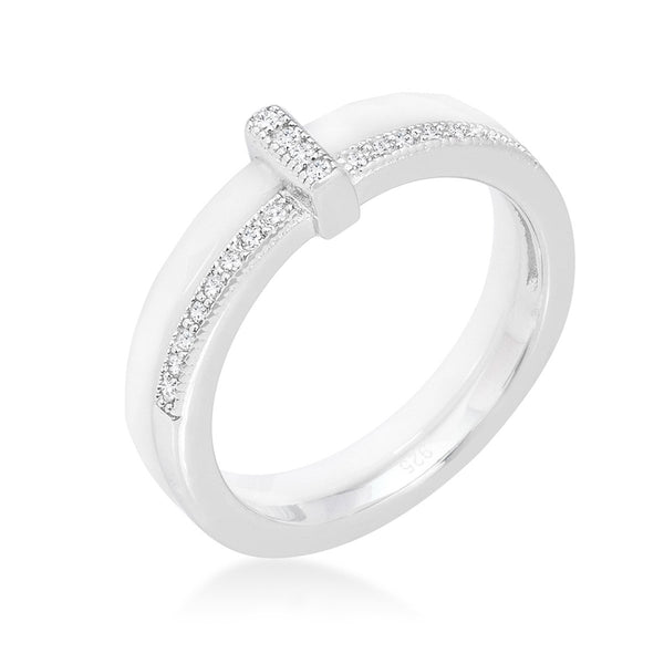 White Ceramic Band Ring With Cubic Zirconia