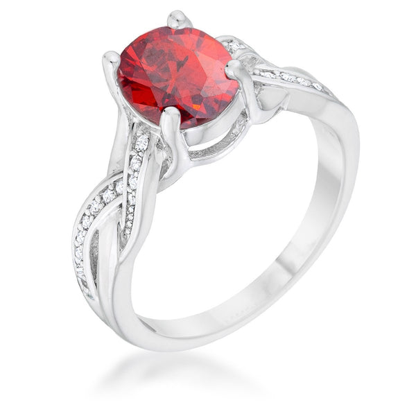 Classic 2ct Apple Red CZ Rhodium Plated Oval Ring