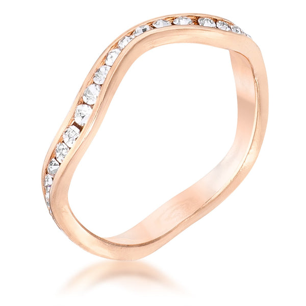 Rose Gold Plated Petite Wavy Channel Set Crystal Stackable Ring