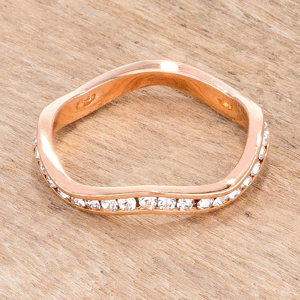 Rose Gold Plated Petite Wavy Channel Set Crystal Stackable Ring