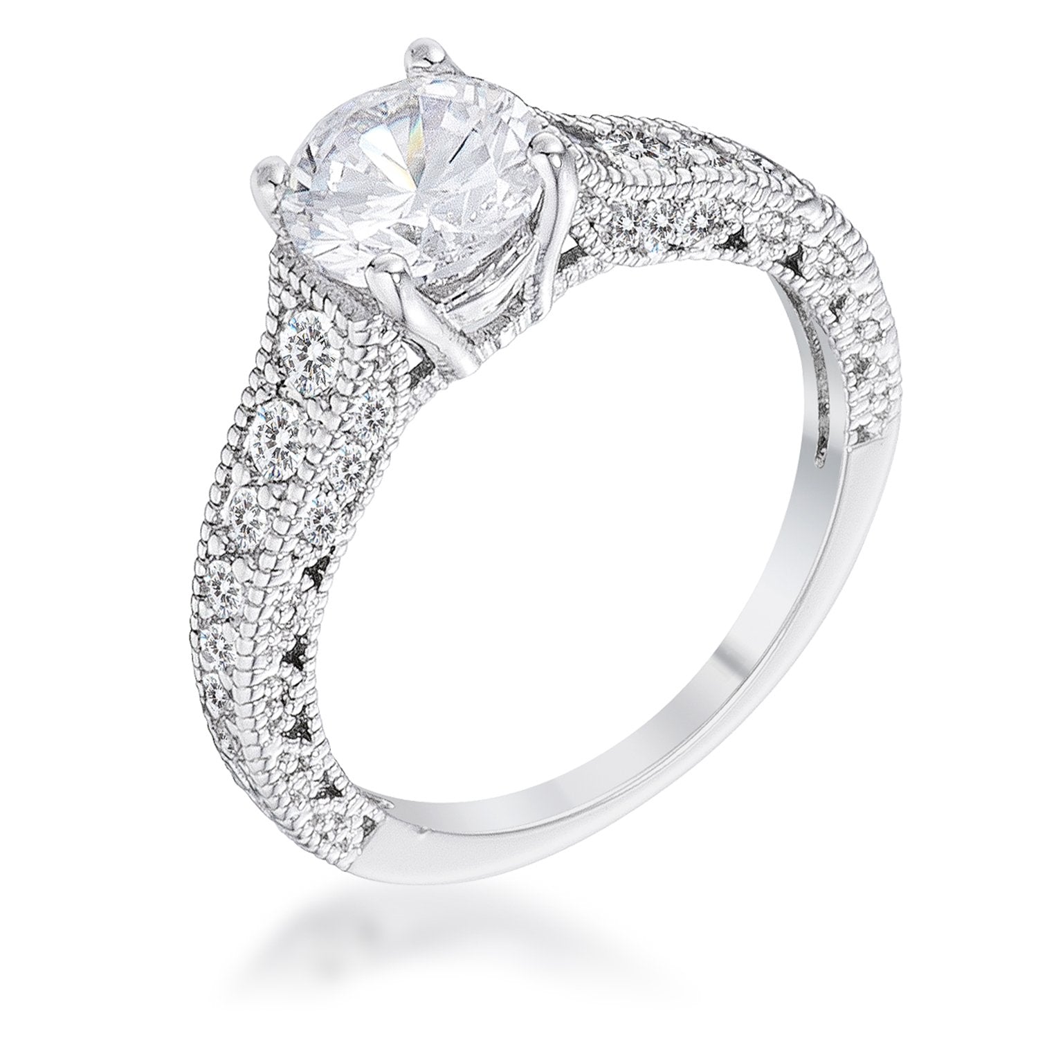 1.55Ct Antique Rhodium Plated CZ Pave Engagement Ring