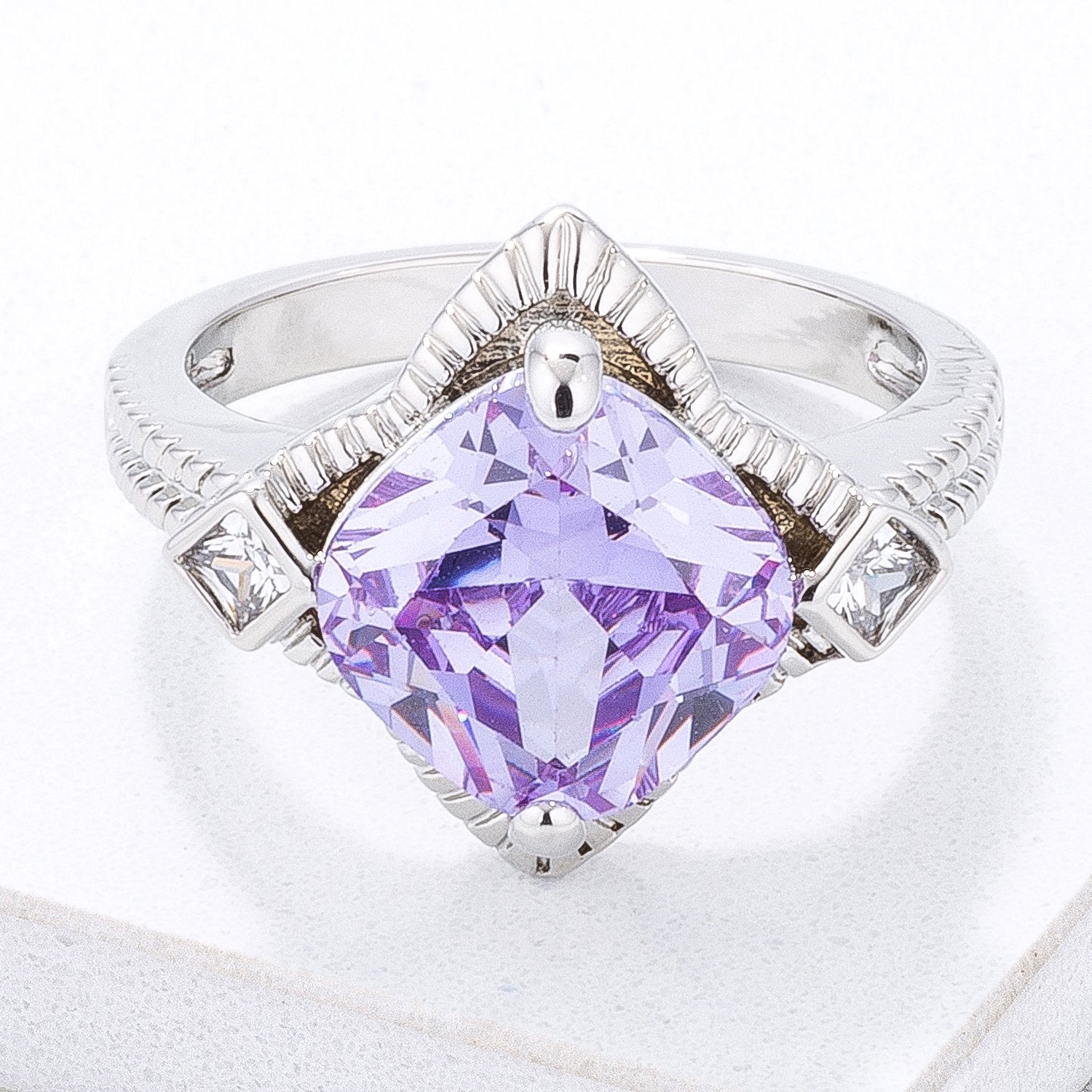 Modern Edgy Lavender CZ Cocktail Ring