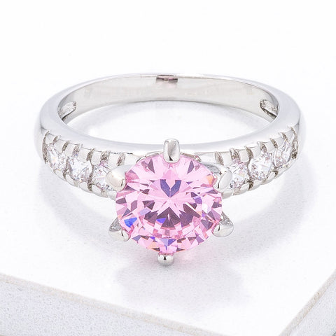 Simple Six Prong Pink CZ Engagement Ring