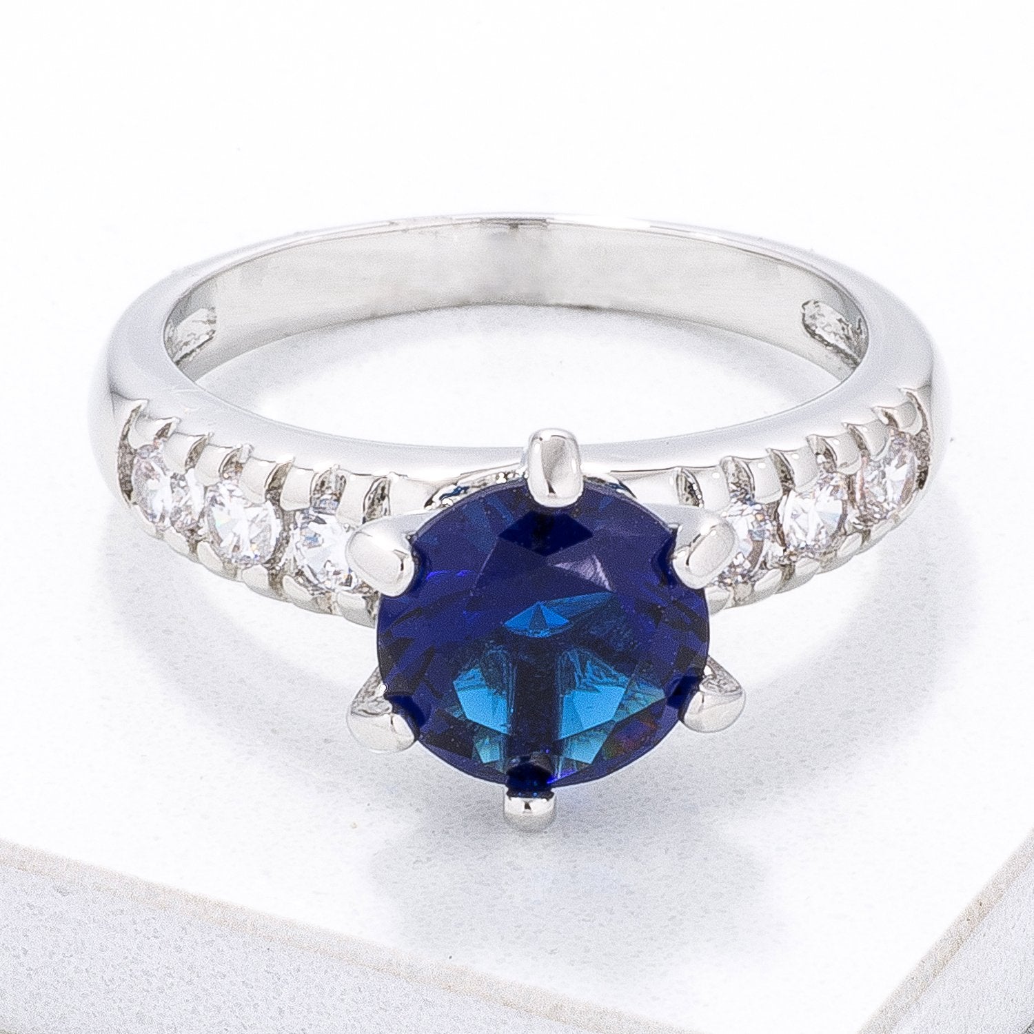 Simple Royal Blue CZ Engagement Ring