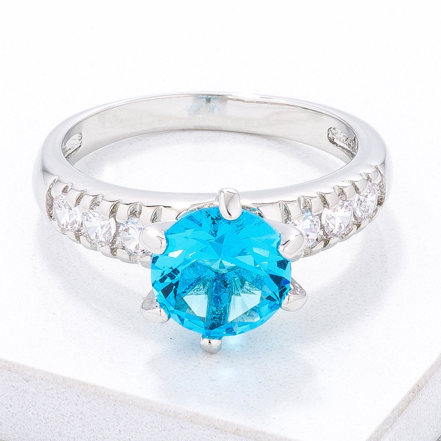 Simple Aqua Blue CZ Engagement Ring