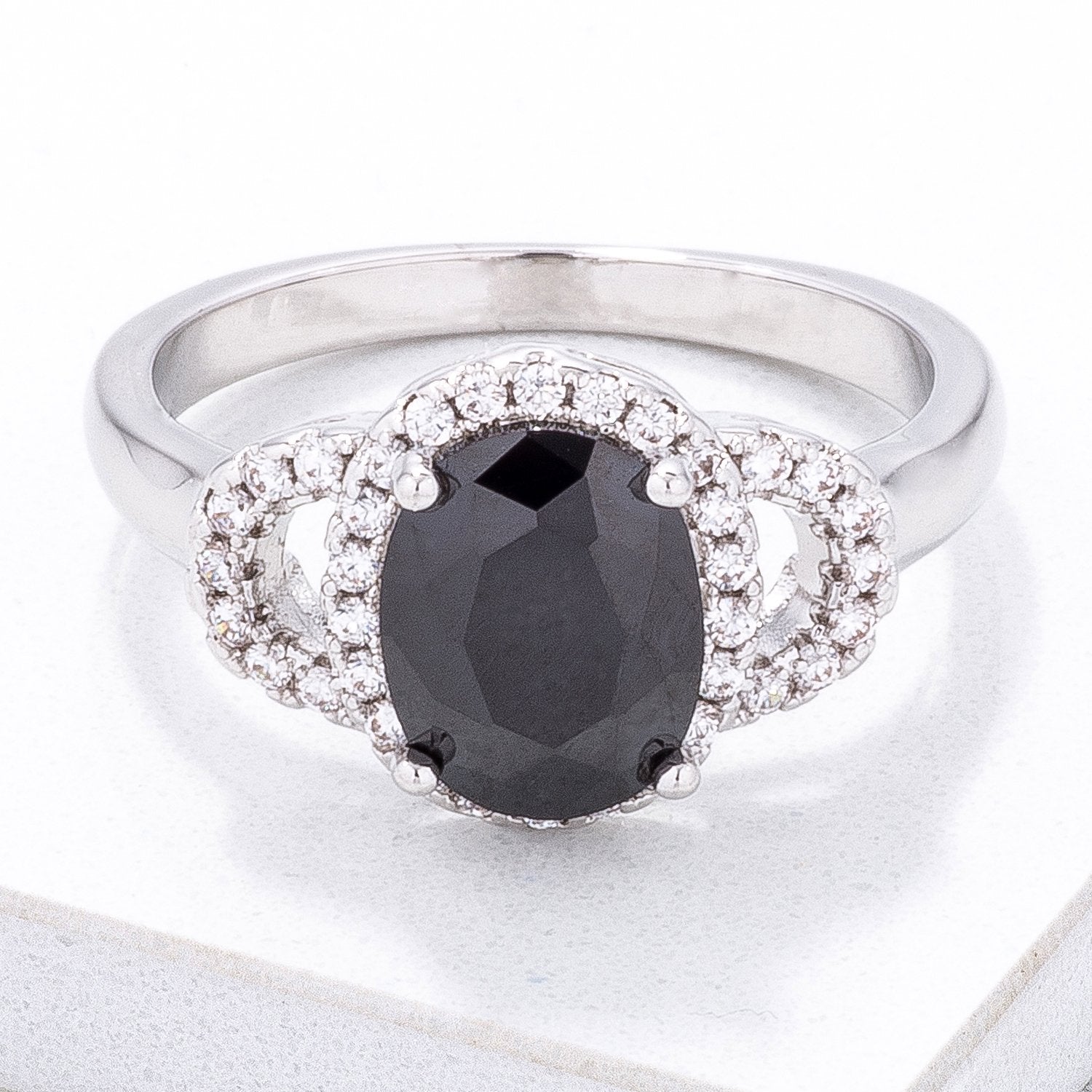 Exquisite Black Oval Pave Mini Cocktail Ring