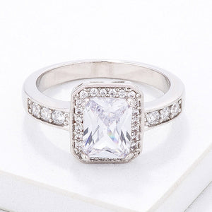Elegant Clear Emerald Cut CZ Ring