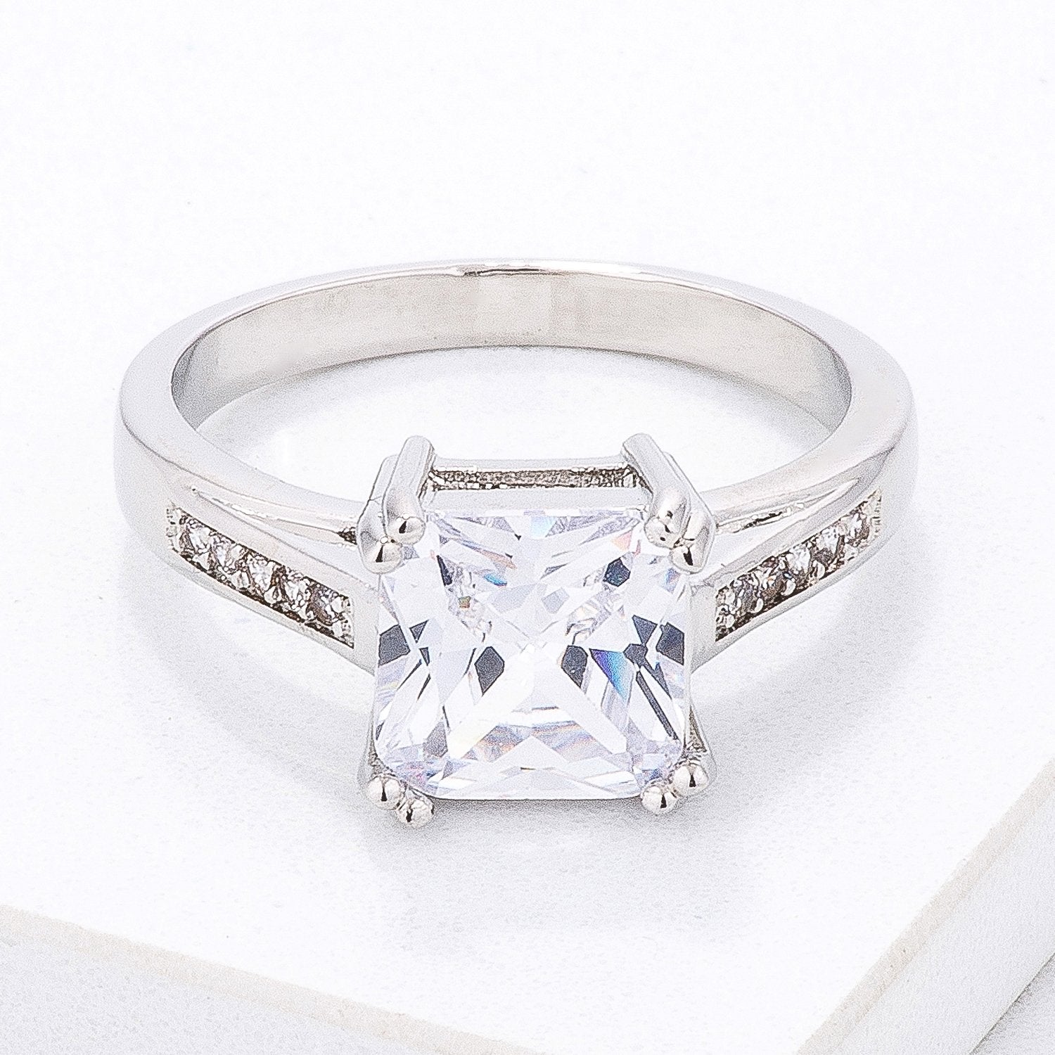 Classic Clear Princess Cut CZ Engagement Ring