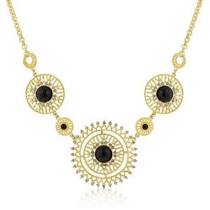 Midnight Sun Crystal and Onyx Cabochon Gold Necklace