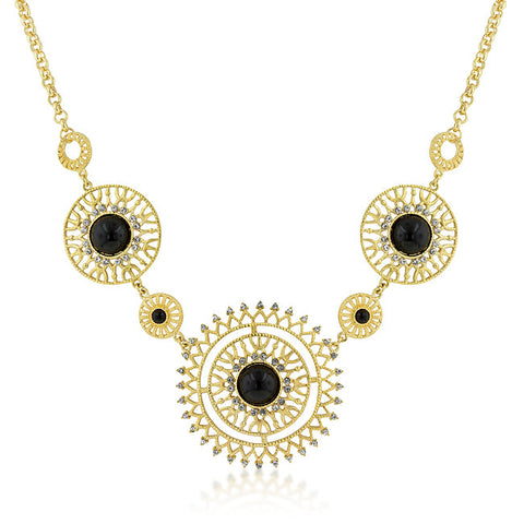 Midnight Sun Crystal and Onyx Cabochon Gold Necklace